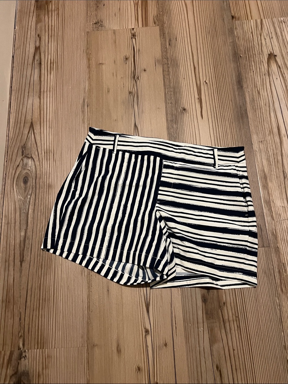 SPANX Blue and White Striped Mix Bermuda Shorts